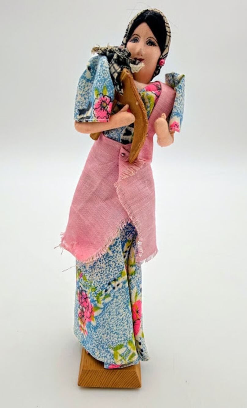 Vintage Handmade Folk Musician Cloth Doll on Wood Base – 10"